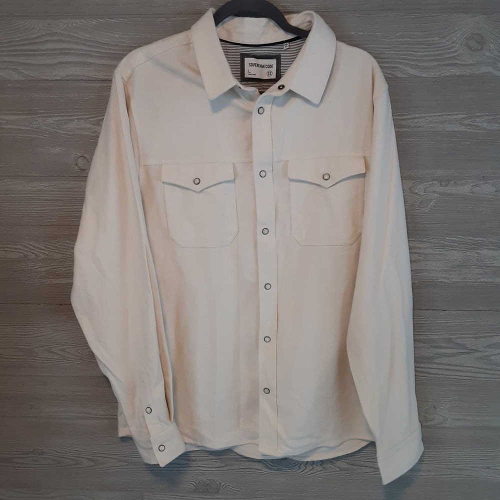 Sovereign Code  Mens Cream Snap Front Shacket Shirt Jacket Large